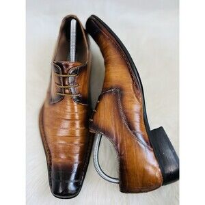 Fratelli Select Men’s Eel Skin Dress Shoes Brown Patina Lace Up 10.5 Exotic